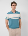 Teal/white striped knitted polo shirt - Man | Roberto Verino