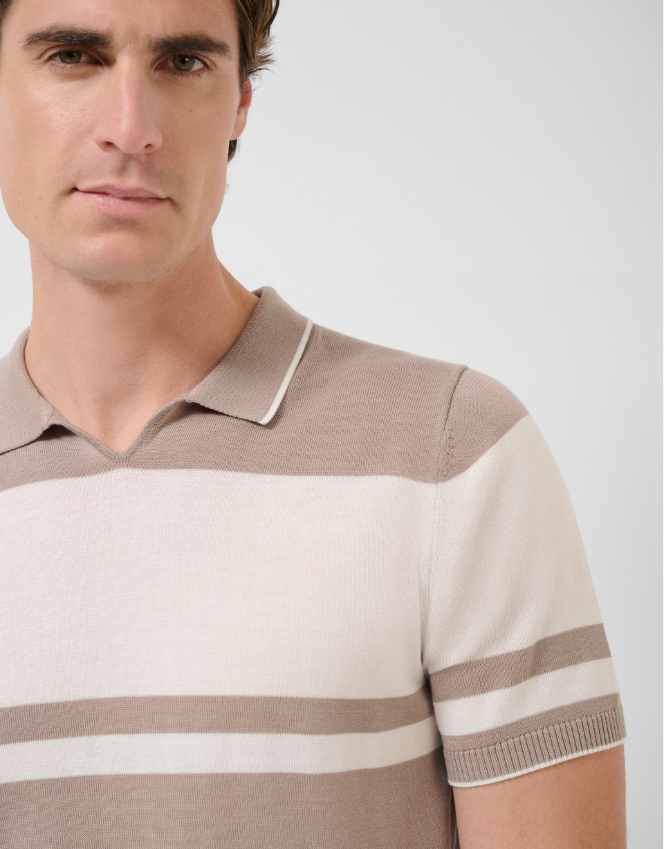 Mink blue/white striped knitted polo shirt | Roberto Verino