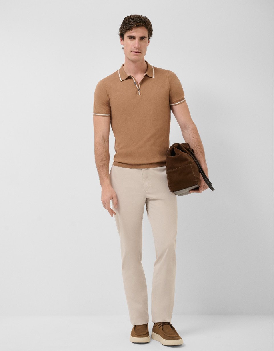 Camel knitted polo shirt - Man - SS2026 | Roberto Verino
