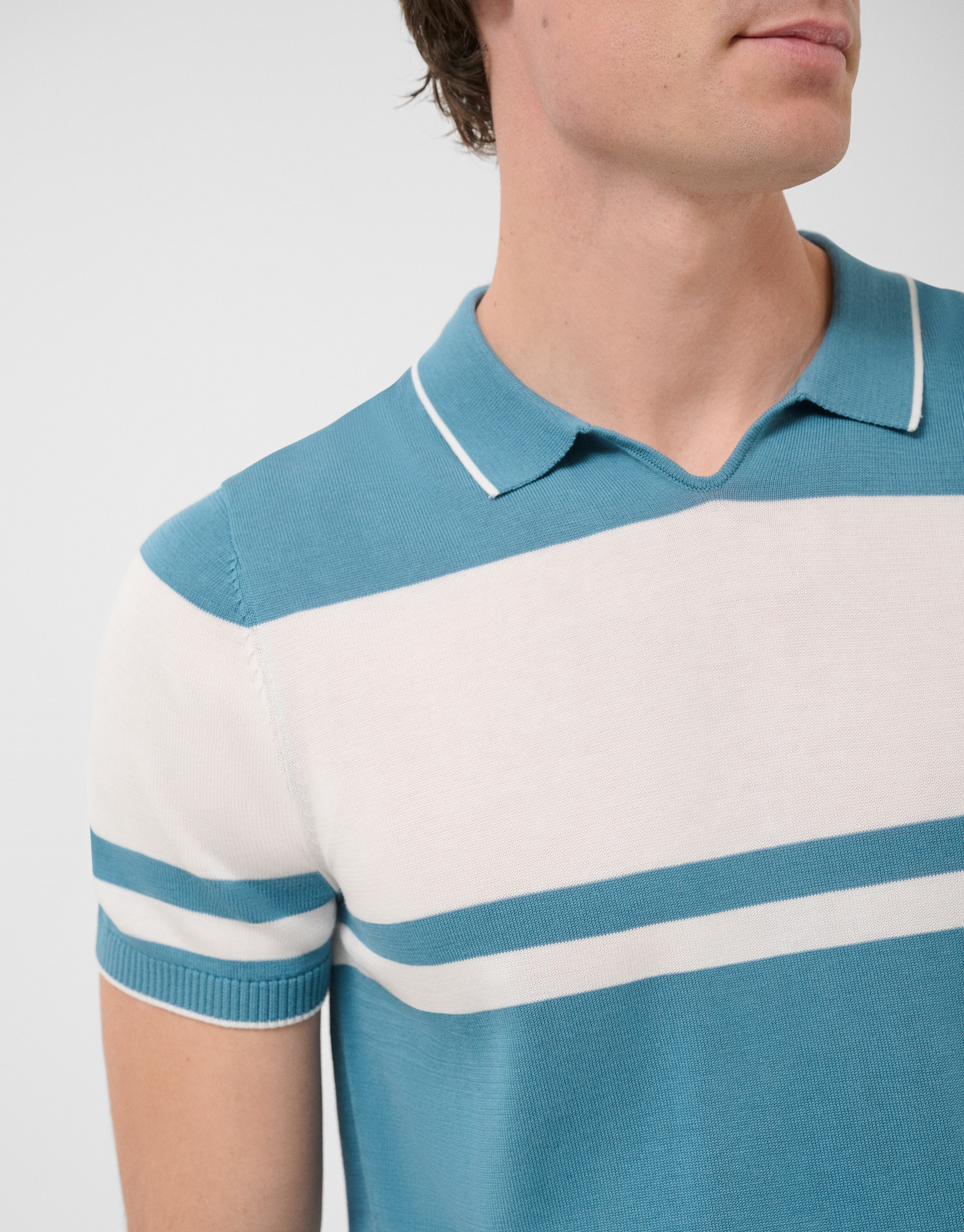 Teal/white striped knitted polo shirt - Man | Roberto Verino