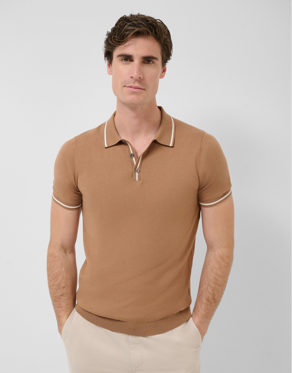 Camel knitted polo shirt - Man - SS2026 | Roberto Verino
