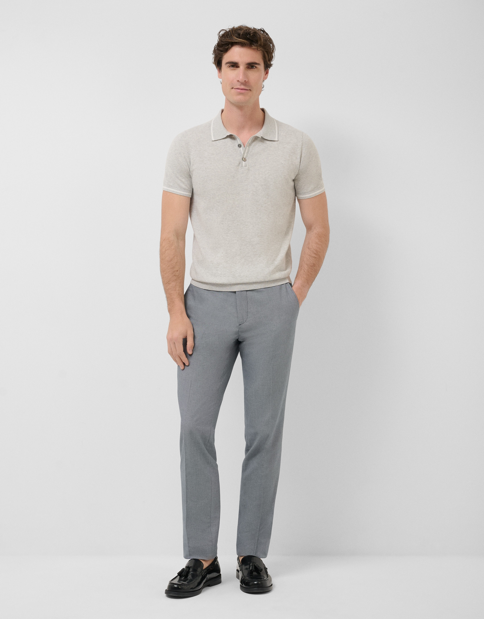 Grey melange knitted polo shirt - Man - SS2026 | Roberto Verino