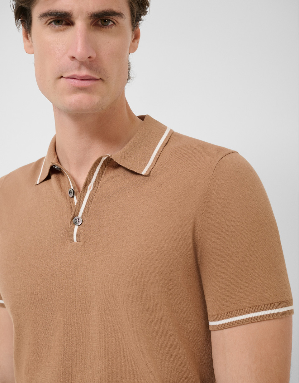 Camel knitted polo shirt - Man - SS2026 | Roberto Verino
