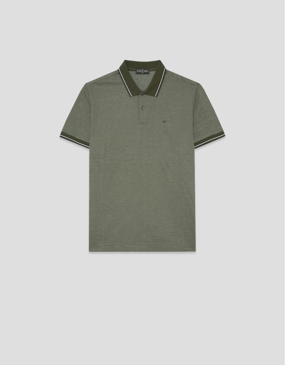 Polo jacquard mercerizado tricolor caqui/blanco | Roberto Verino