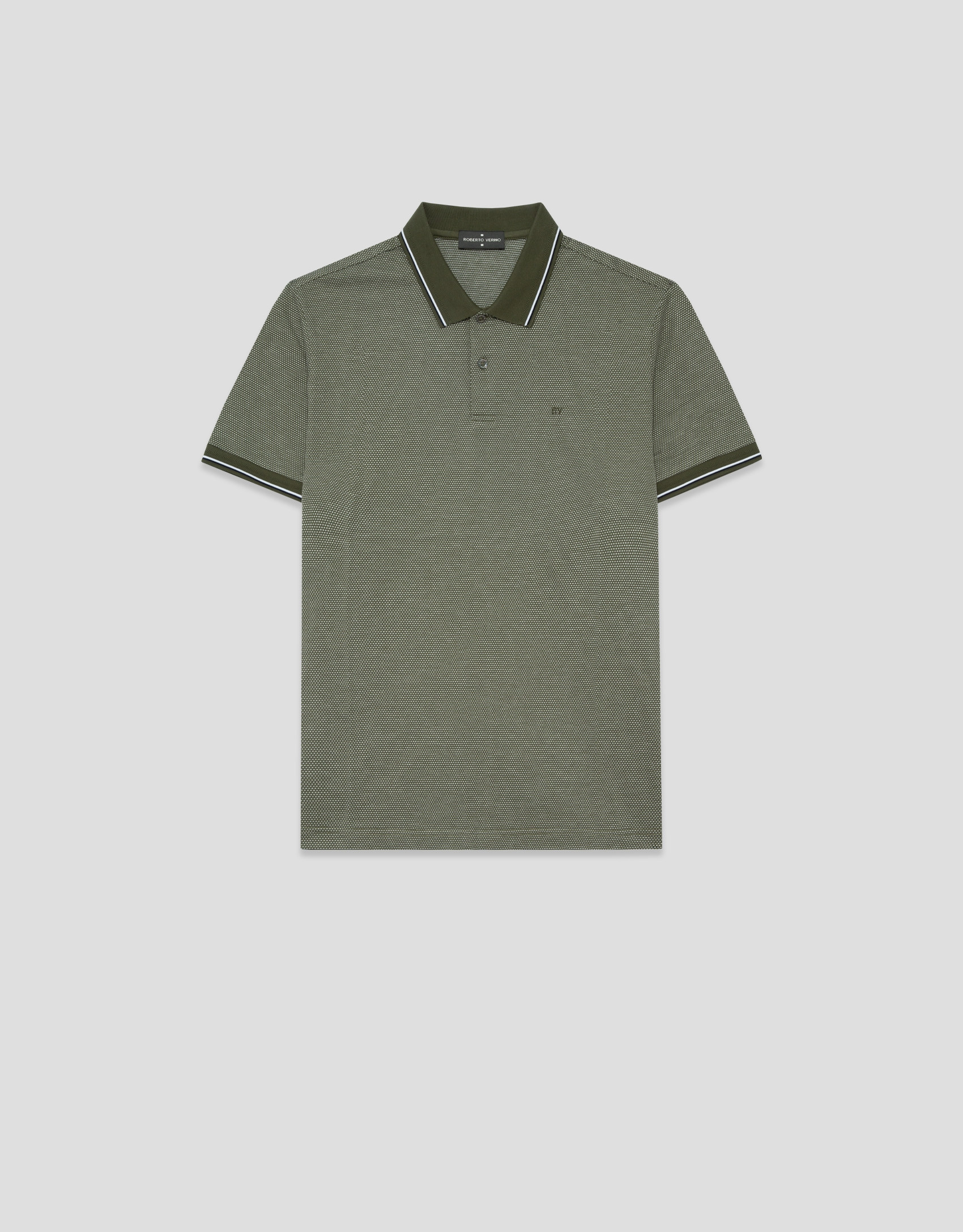 Three-colour khaki/white mercerised jacquard ... | Roberto Verino