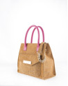 Bolso Satchel Rocío Copacabana camel con asas en fucsia