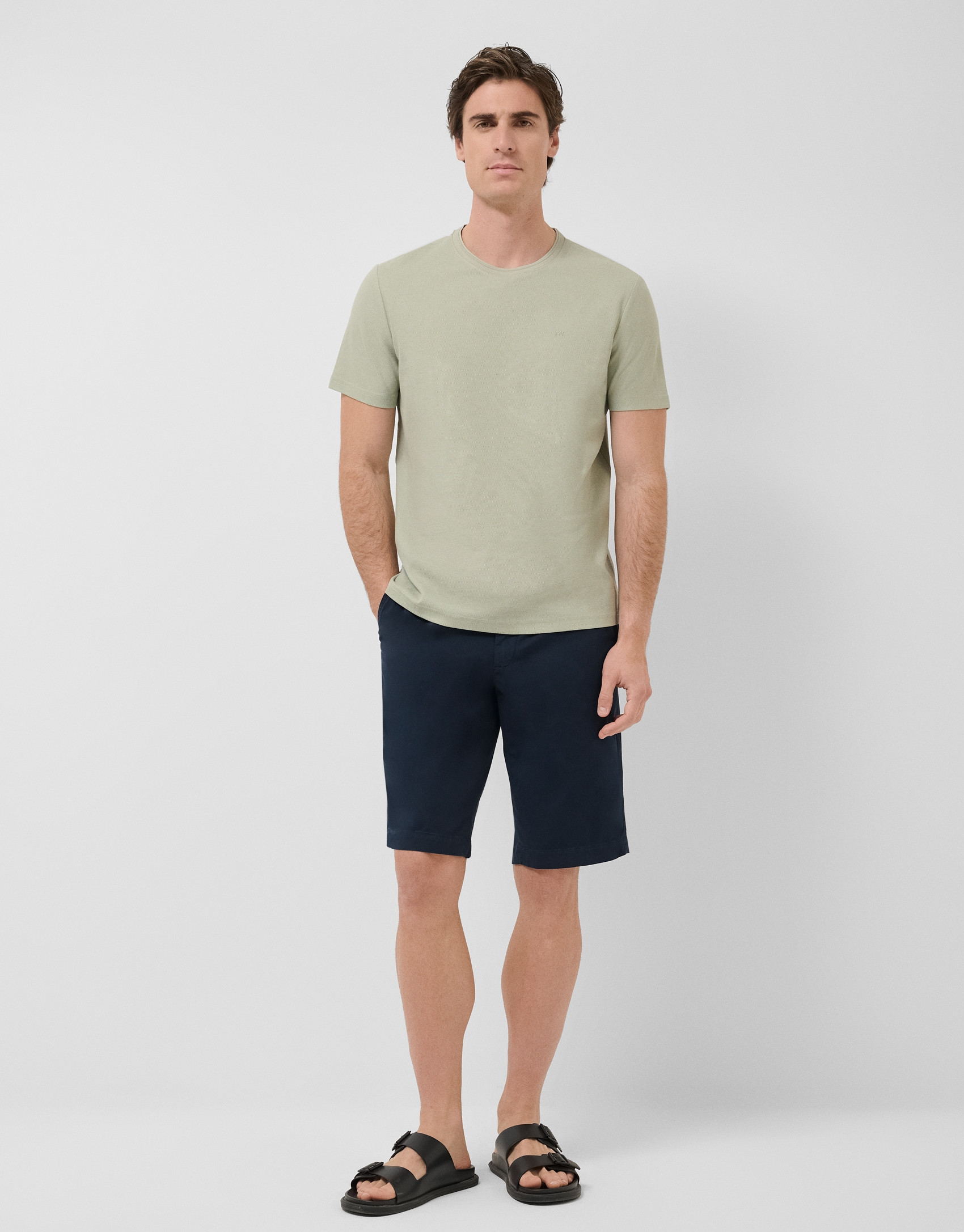 Light khaki short-sleeved piqué T-shirt - Man | Roberto Verino