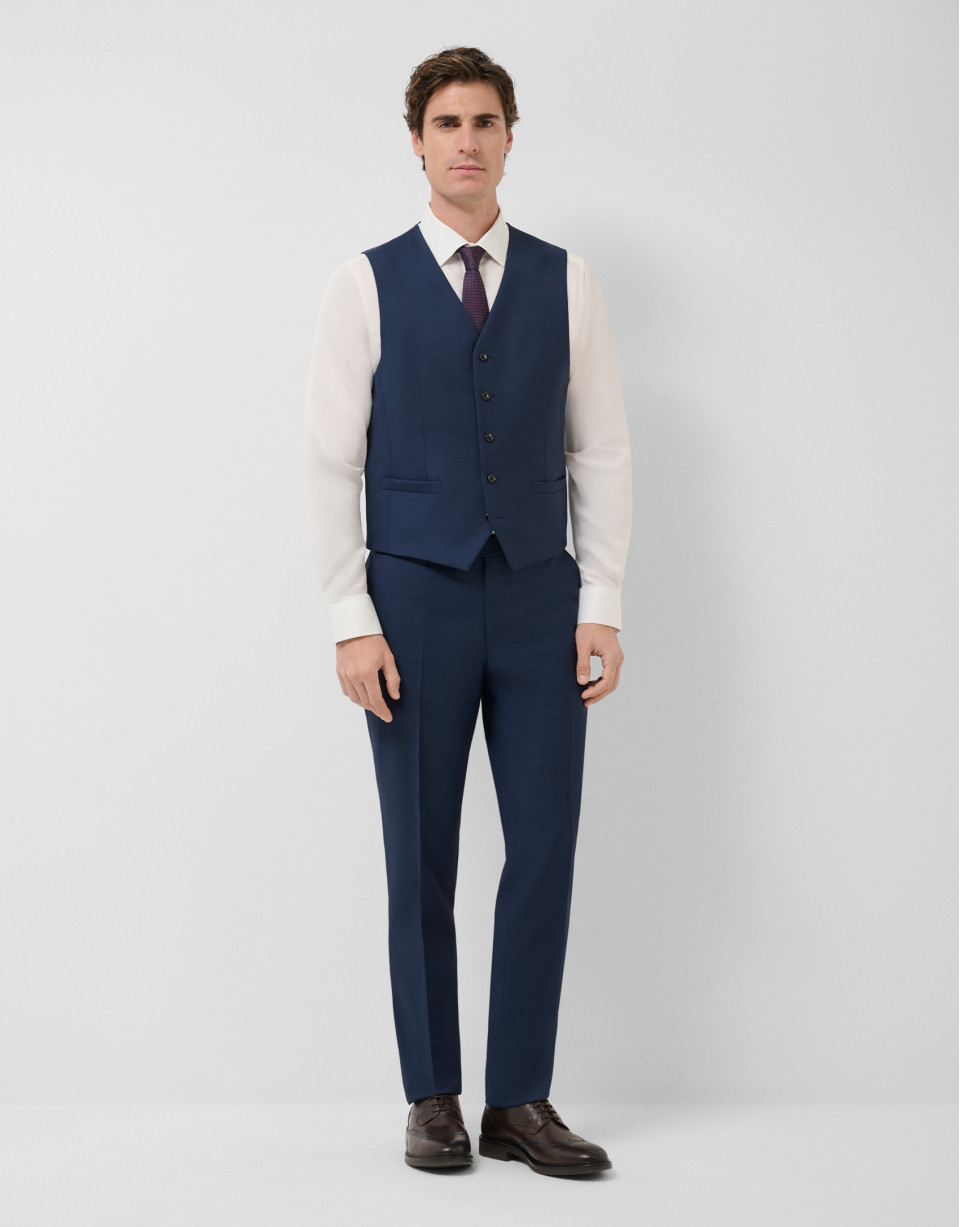 Navy blue wool faux plain dress waistcoat - Man | Roberto Verino