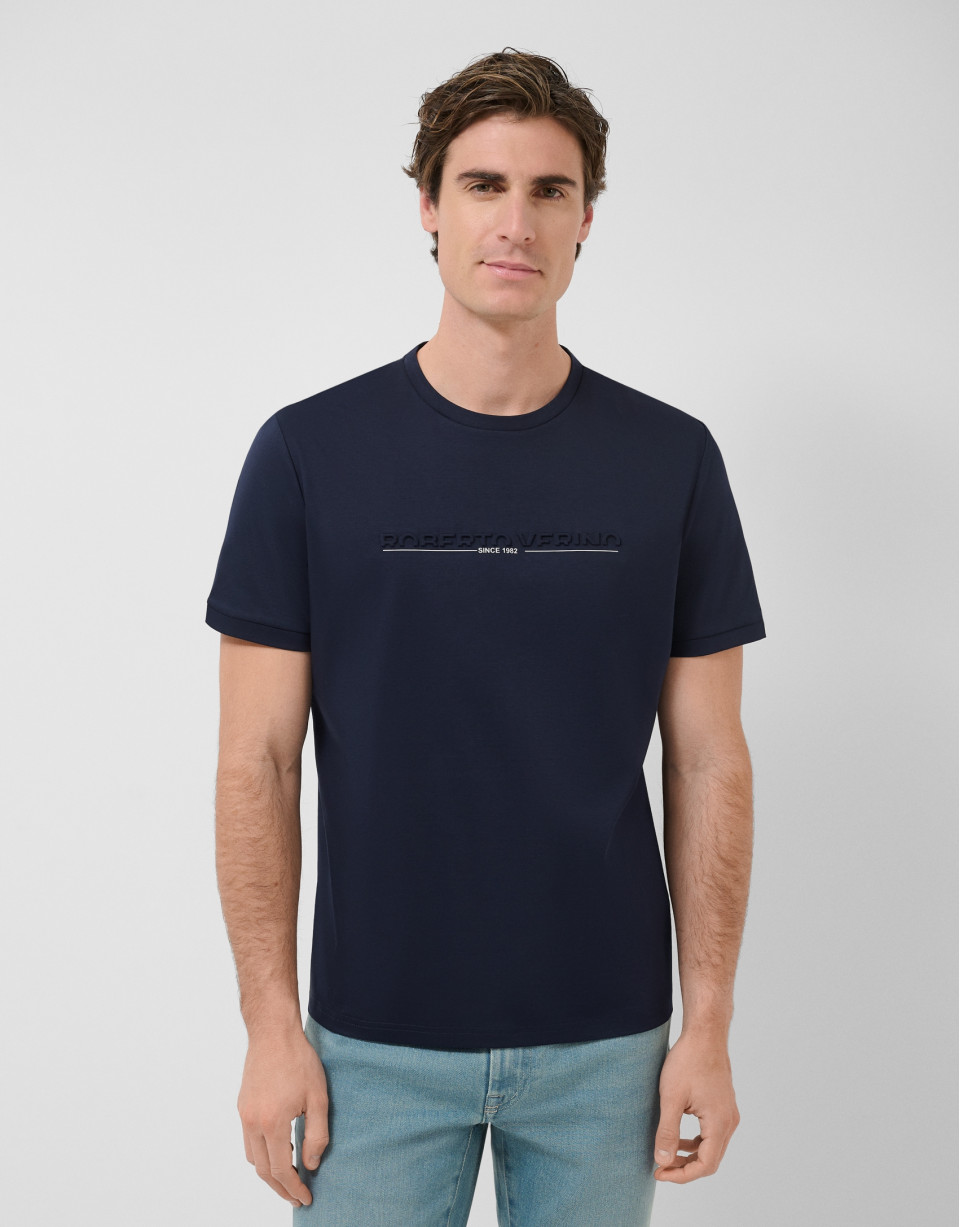 Camiseta manga corta marino con logo pecho | Roberto Verino