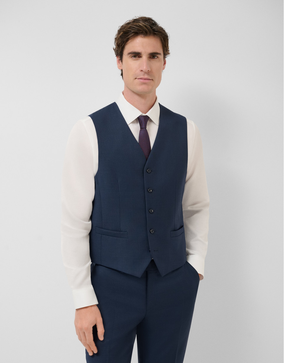 Navy blue wool faux plain dress waistcoat - Man | Roberto Verino