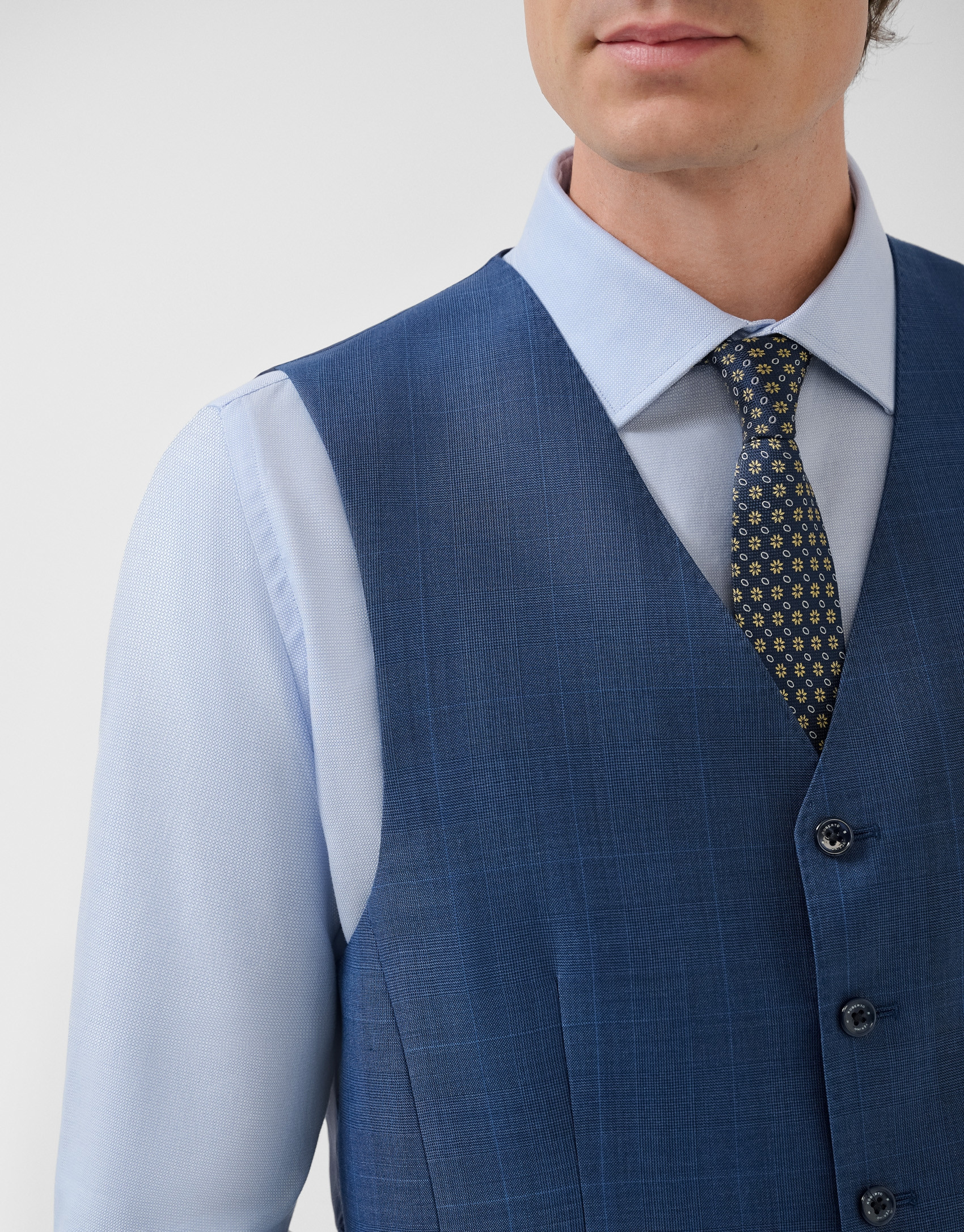 Ink blue checked waistcoat - Man - SS2026 | Roberto Verino