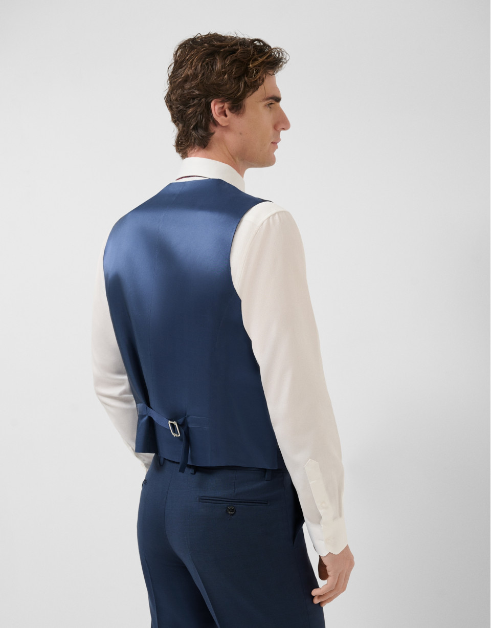 Navy blue wool faux plain dress waistcoat - Man | Roberto Verino