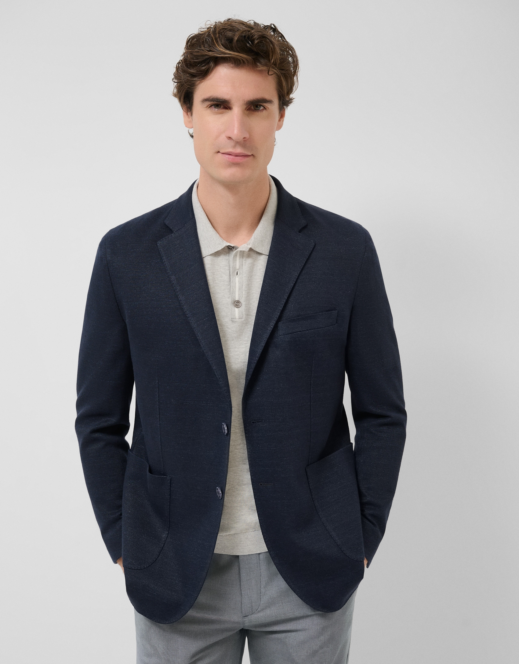 Navy blue faux piqué comfort jacket - Man | Roberto Verino