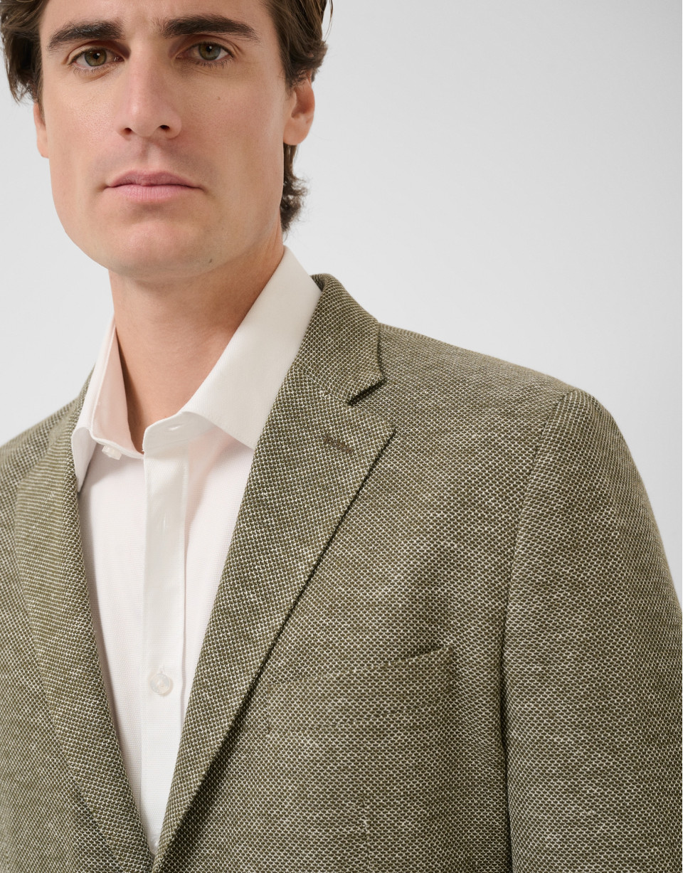 Comfort jacket in khaki/white cotton/linen knit | Roberto Verino