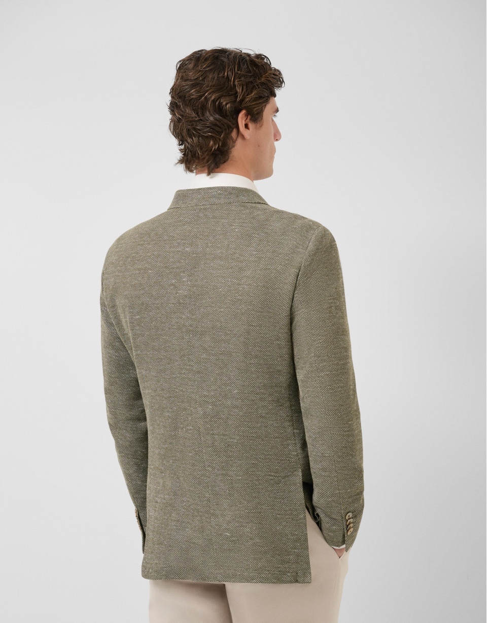 Comfort jacket in khaki/white cotton/linen knit | Roberto Verino