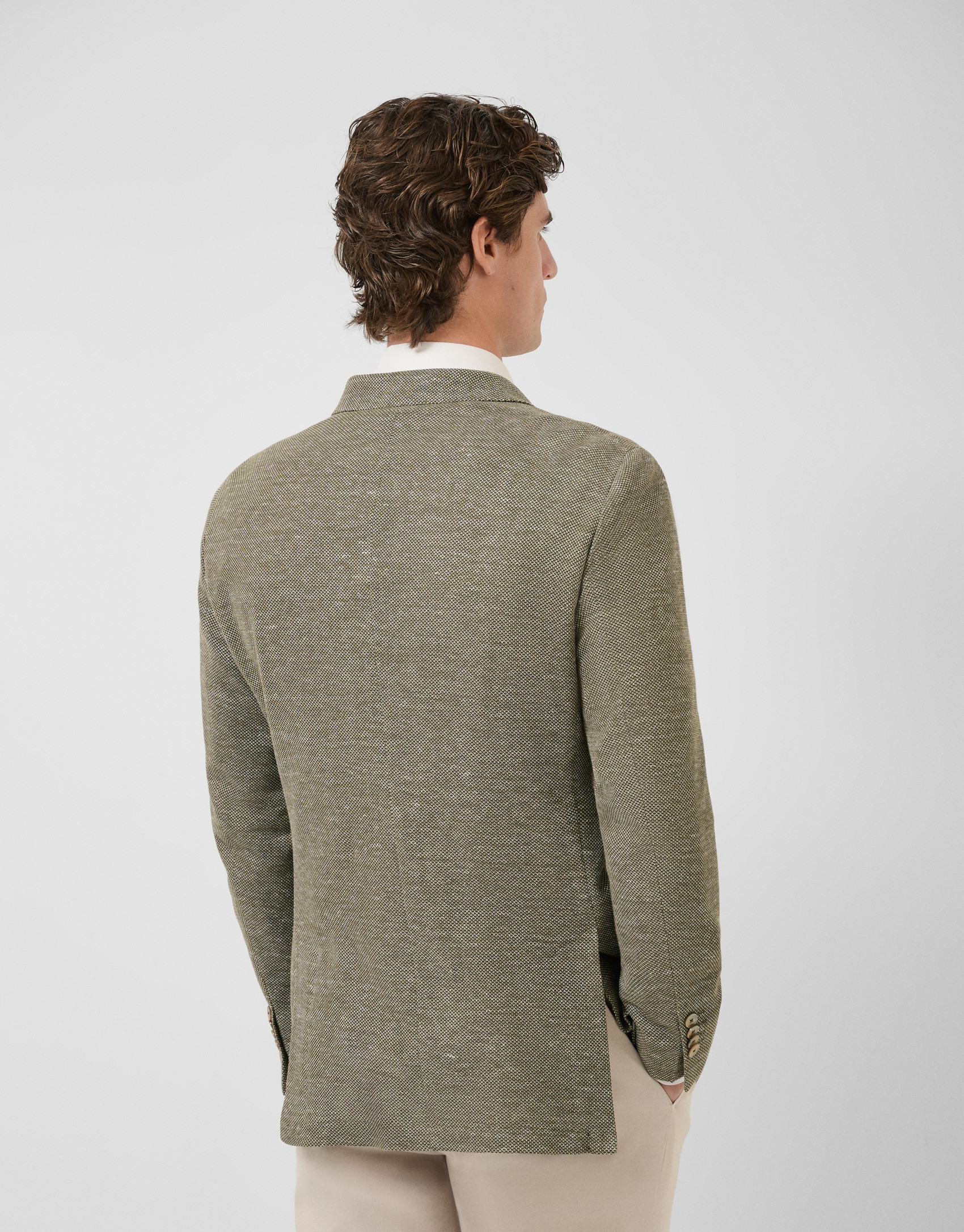 Comfort jacket in khaki/white cotton/linen knit | Roberto Verino