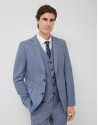 Half canvas slim fit suit in blue-grey bird's... | Roberto Verino