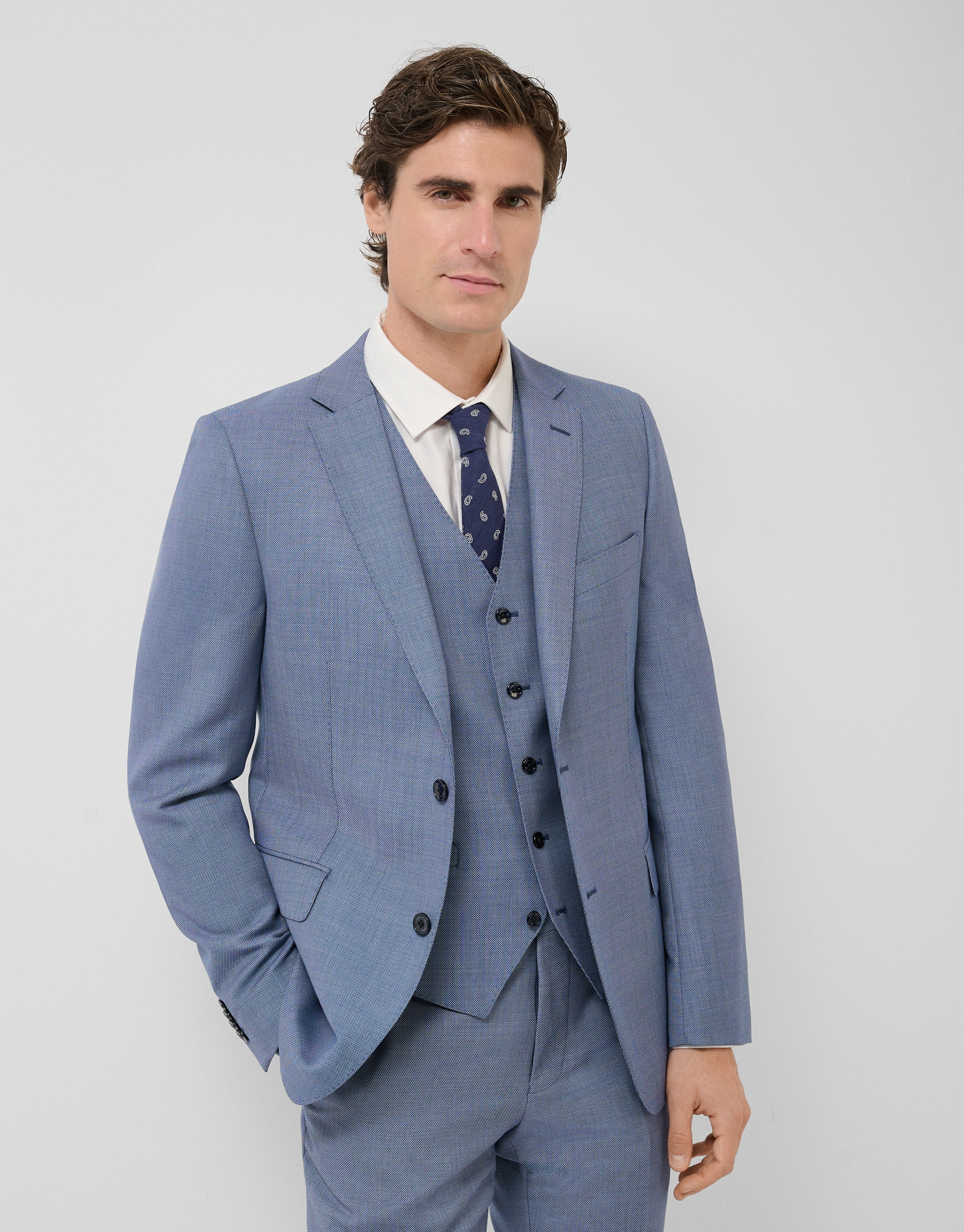 Traje half canvas slim fit ojo perdiz azul ... | Roberto Verino