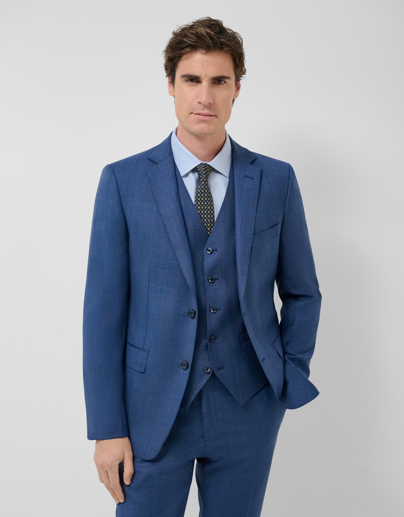 Traje half canvas slim fit cuadros azul tinta | Roberto Verino