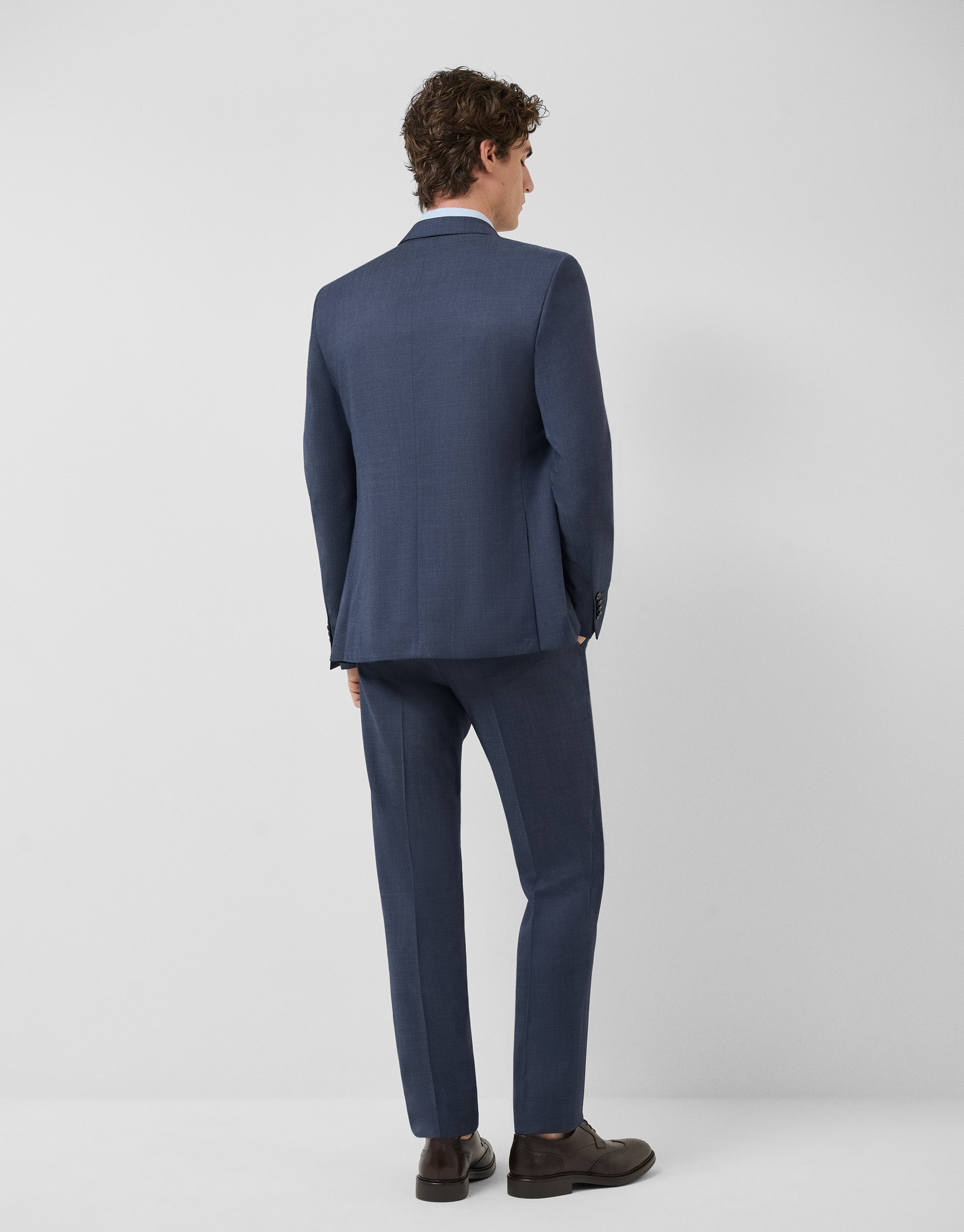 Slim fit half canvas suit in navy blue faux ... | Roberto Verino