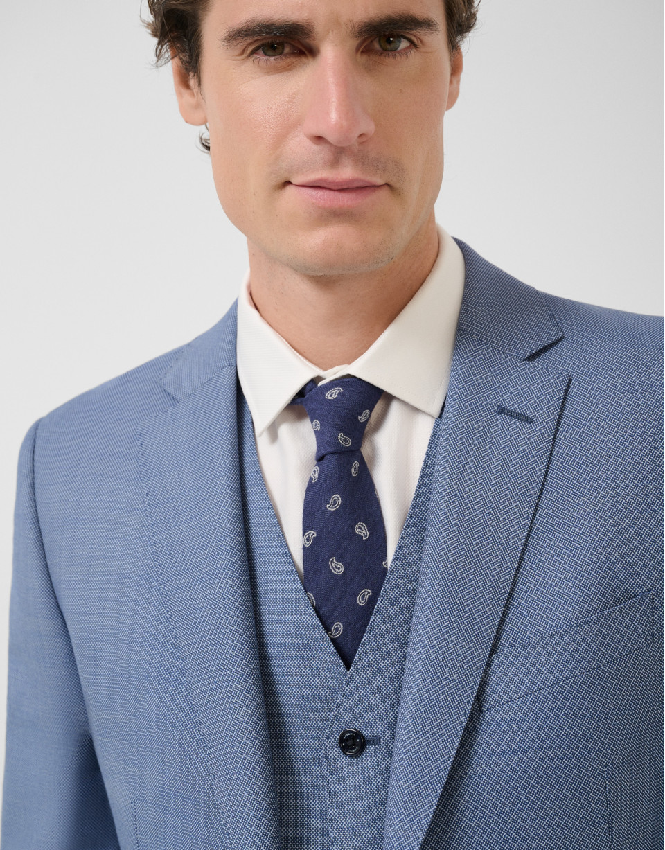 Half canvas slim fit suit in blue-grey bird's... | Roberto Verino