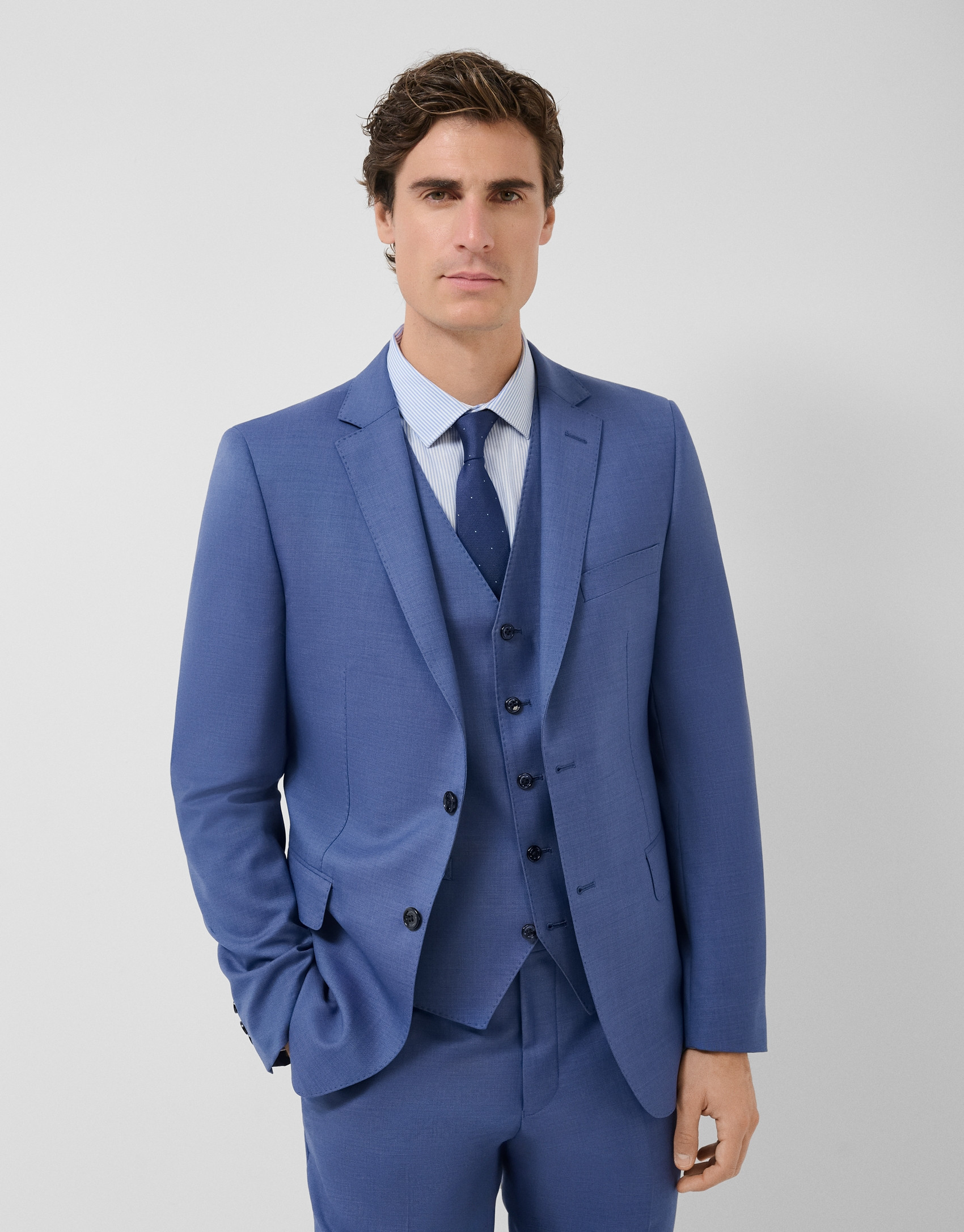 Traje half canvas slim fit liso azul grisáceo | Roberto Verino