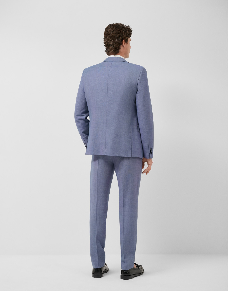 Half canvas slim fit suit in blue-grey bird's... | Roberto Verino