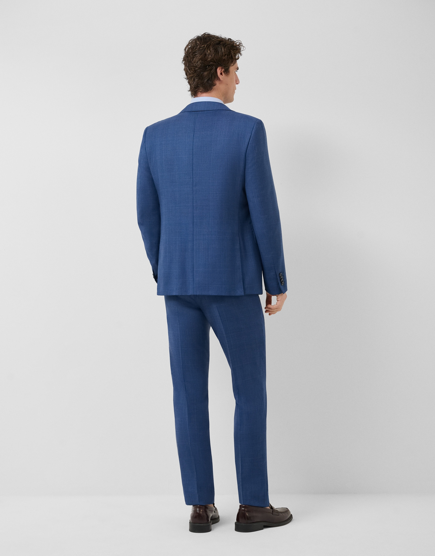 Half canvas slim fit suit in ink blue check | Roberto Verino