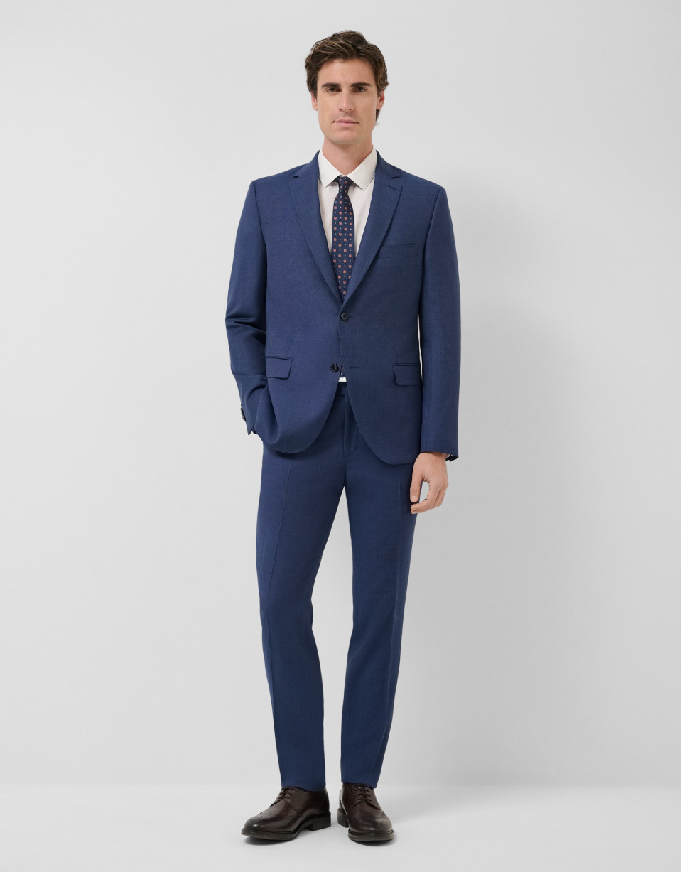 Half canvas slim fit suit in blue bird's eye | Roberto Verino