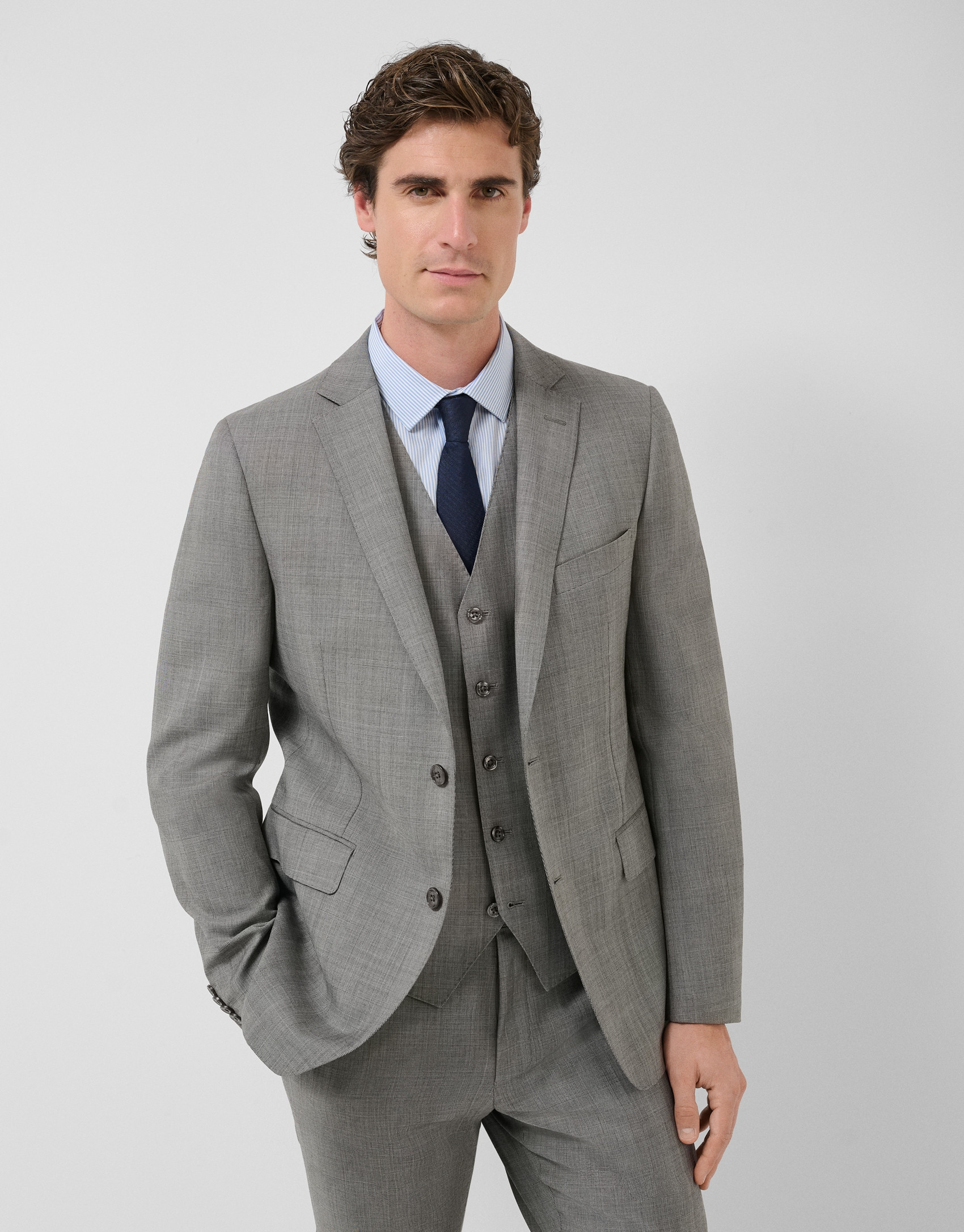 Half canvas slim fit suit in grey check - Man | Roberto Verino