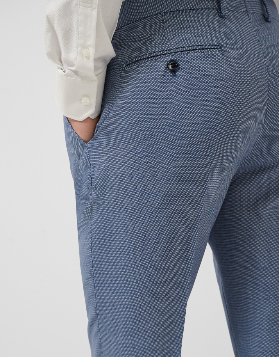 Half canvas slim fit suit in blue-grey bird's... | Roberto Verino