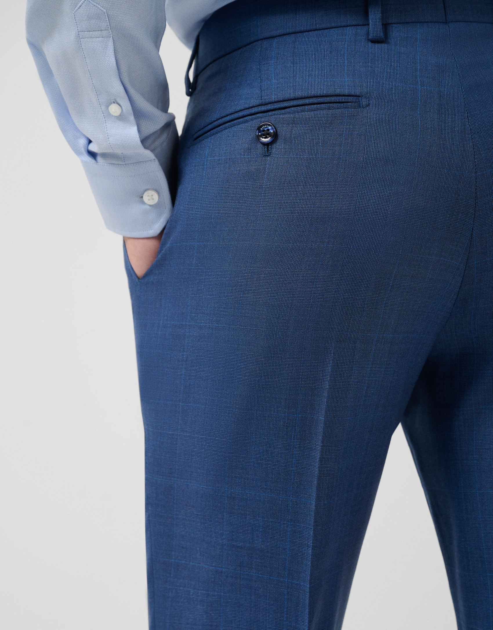 Half canvas slim fit suit in ink blue check | Roberto Verino