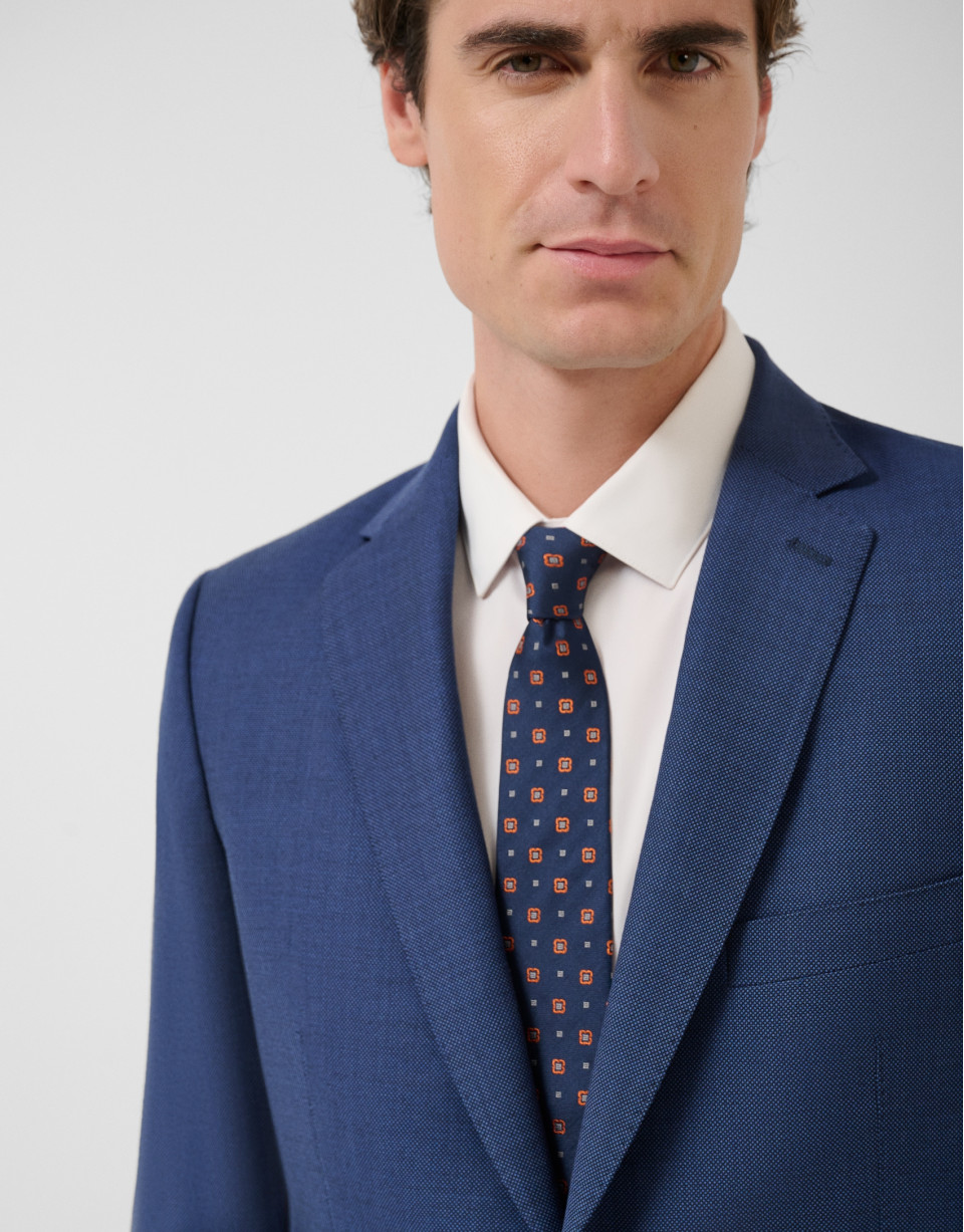 Half canvas slim fit suit in blue bird's eye | Roberto Verino