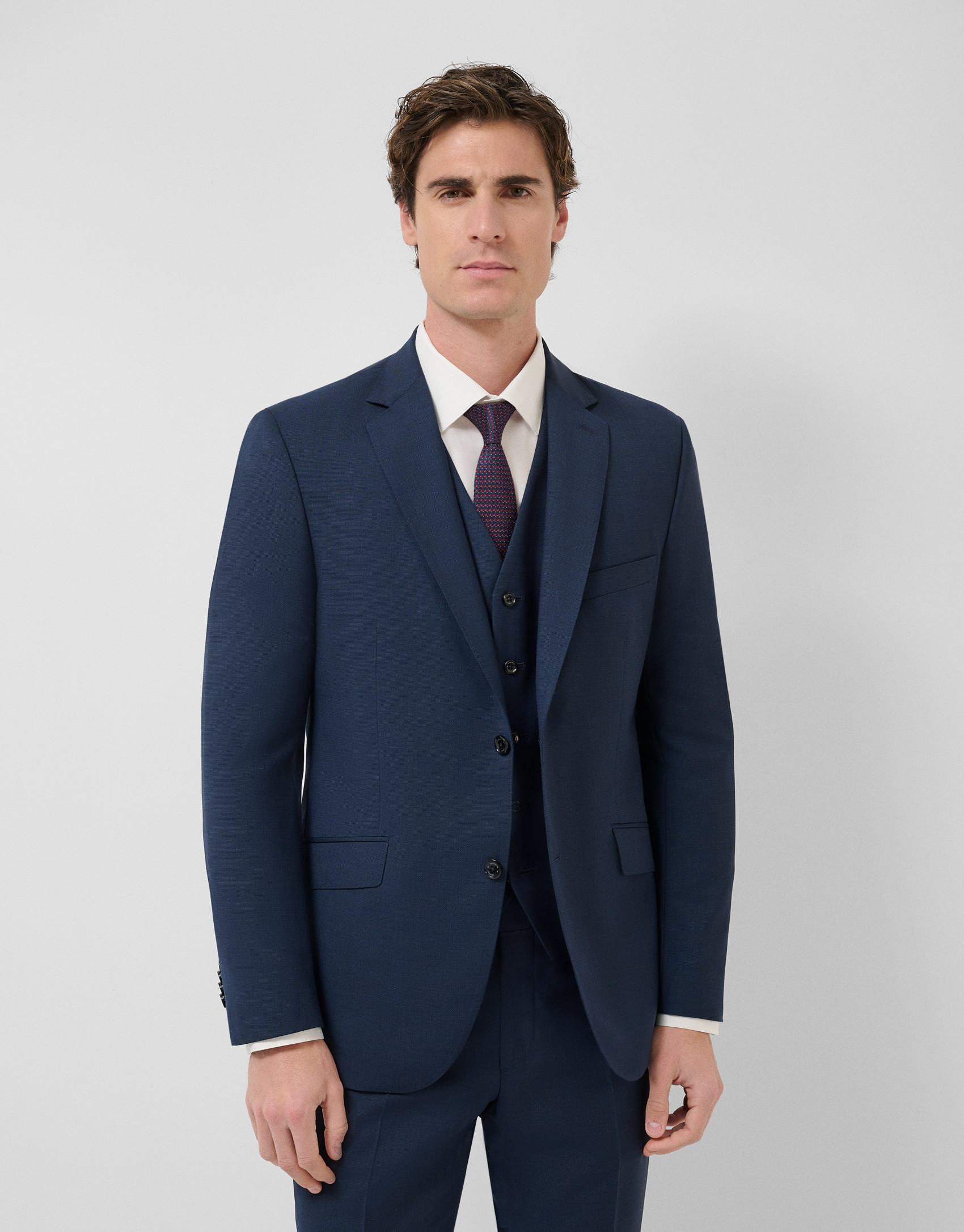 Regular fit dark blue faux smooth half canvas... | Roberto Verino