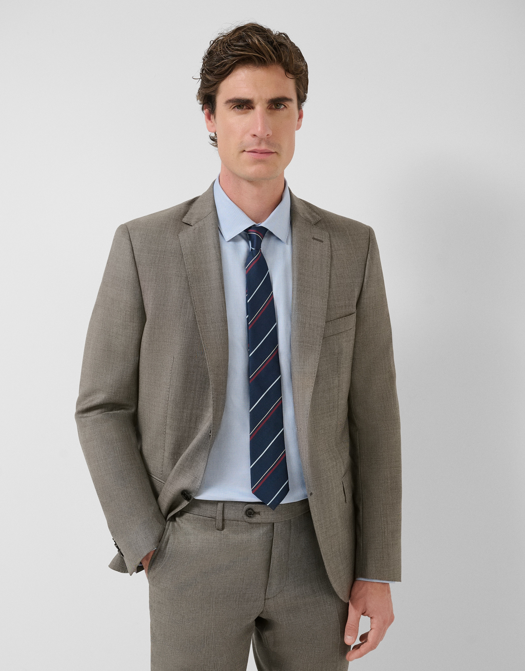 Slim fit mink wool half canvas suit - Man | Roberto Verino