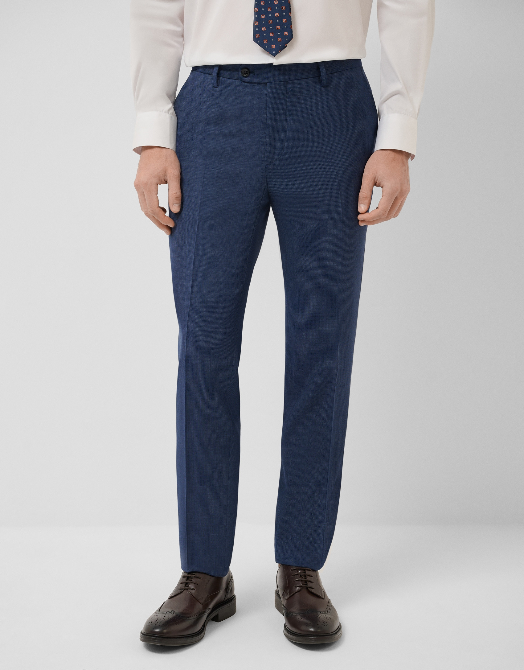 Half canvas slim fit suit in blue bird's eye | Roberto Verino