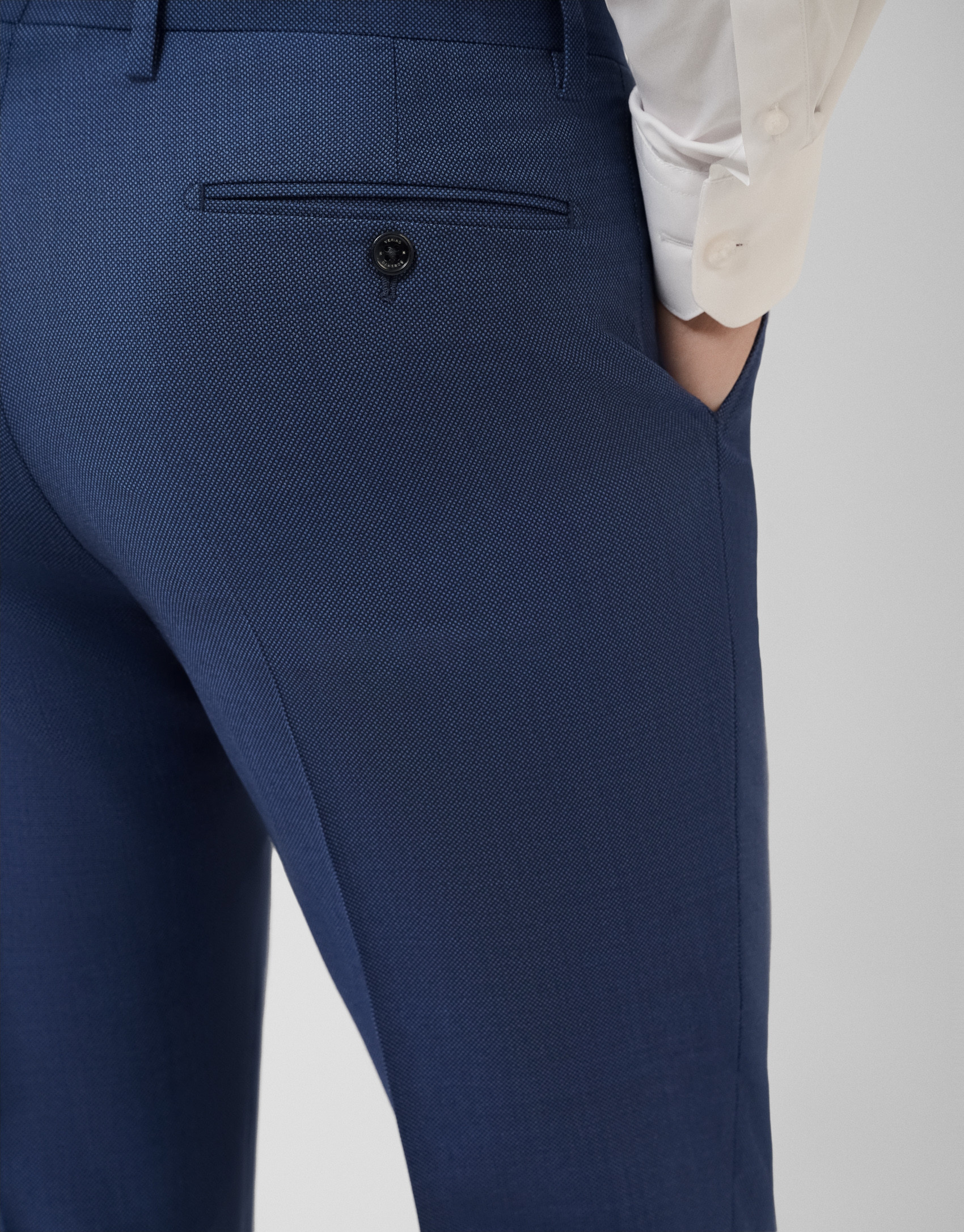 Half canvas slim fit suit in blue bird's eye | Roberto Verino