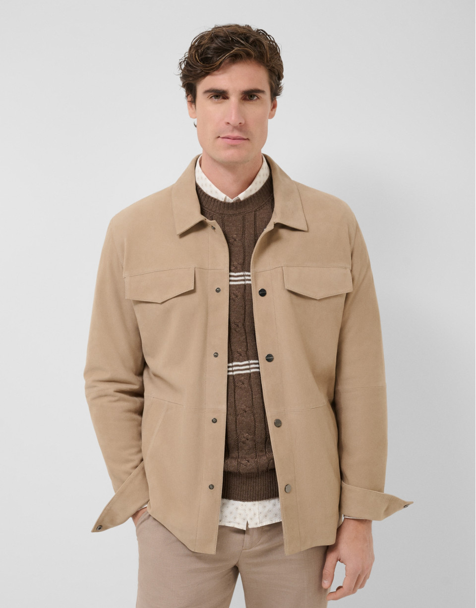 Beige nappa leather overshirt - Man - SS2026 | Roberto Verino