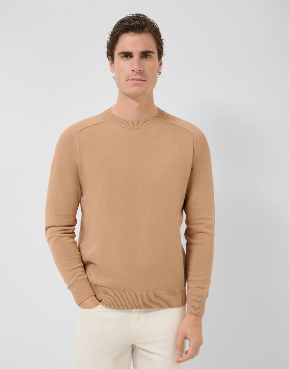 Plain high twist tan cotton jumper - Man | Roberto Verino