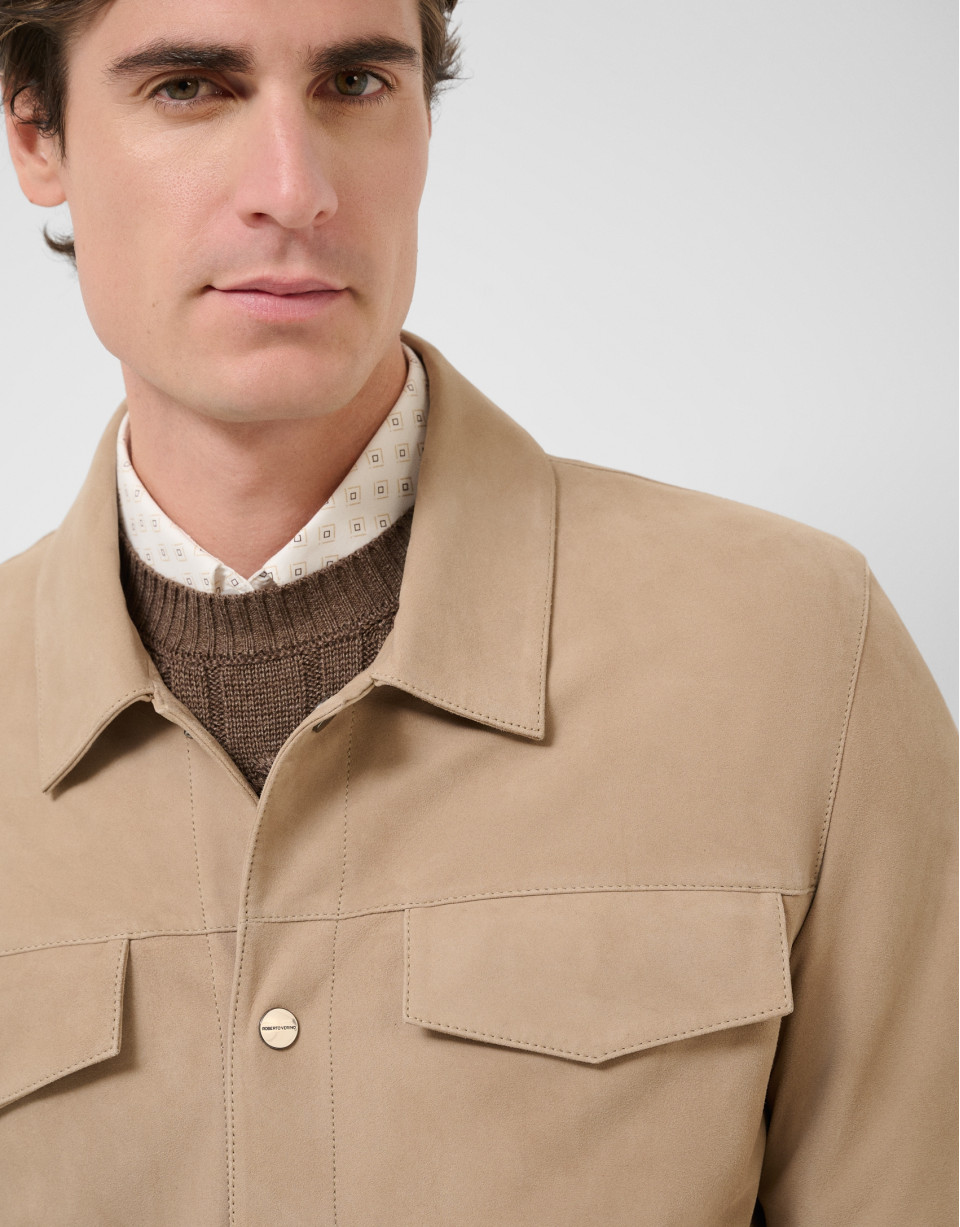 Beige nappa leather overshirt - Man - SS2026 | Roberto Verino