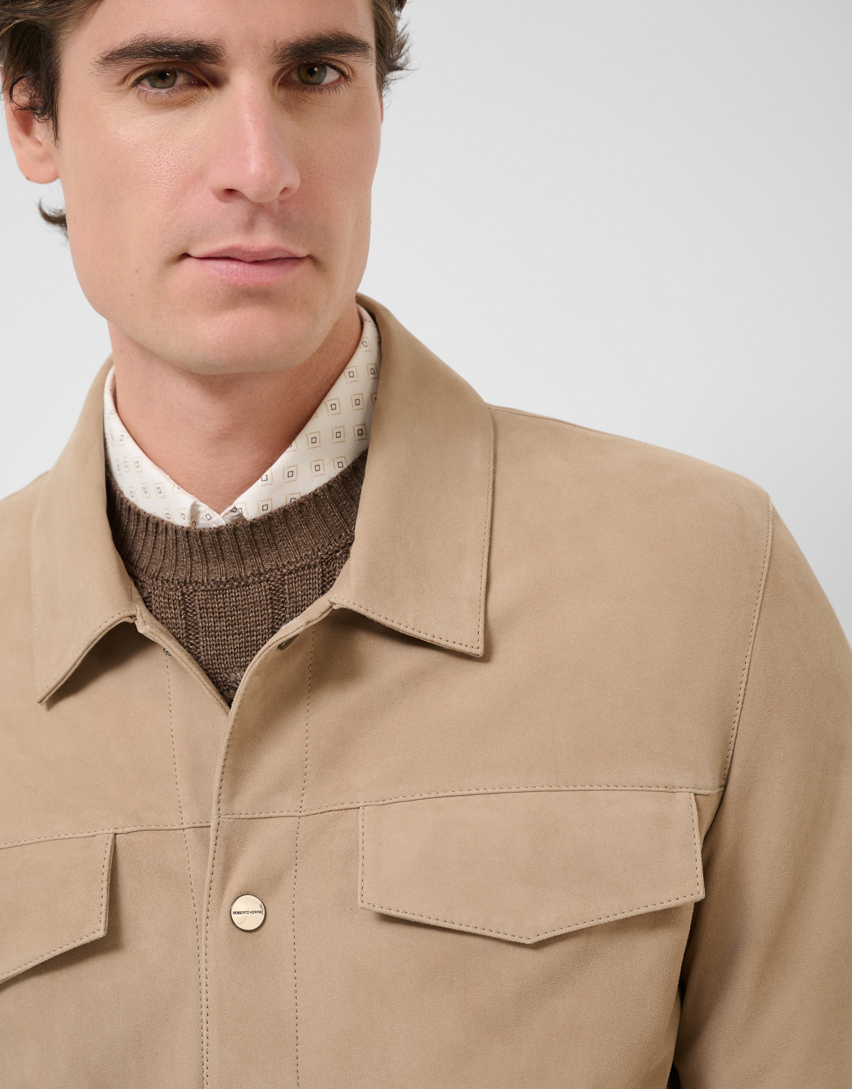 Beige nappa leather overshirt - Man - SS2026 | Roberto Verino