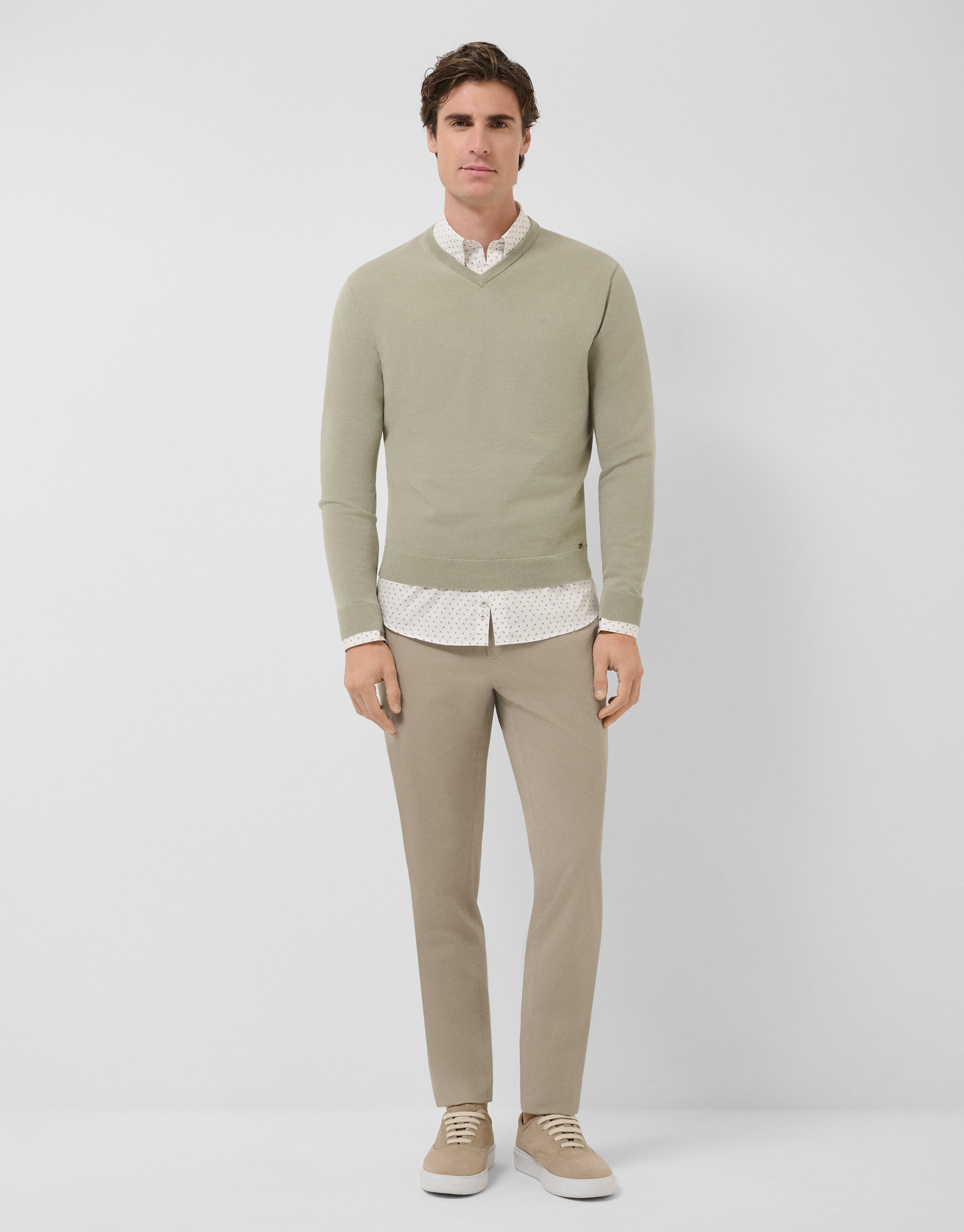 Jersey cuello pico high twist caqui claro | Roberto Verino