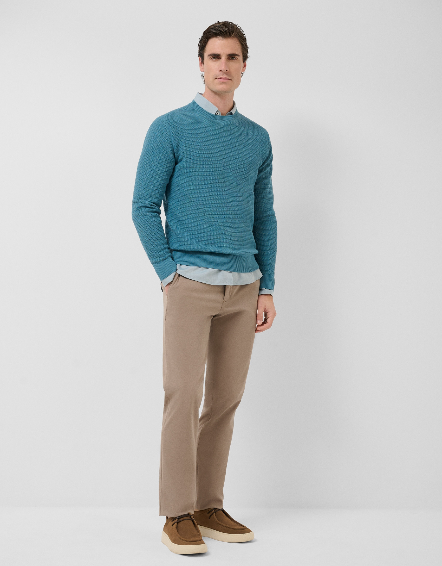 Teal high twist knit jumper - Man - SS2026 | Roberto Verino