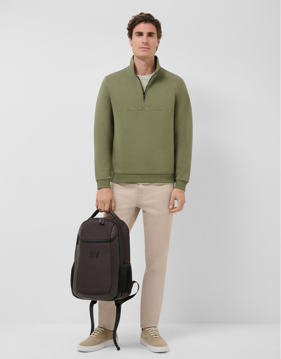Khaki half-zip sweatshirt with chest logo - Man | Roberto Verino