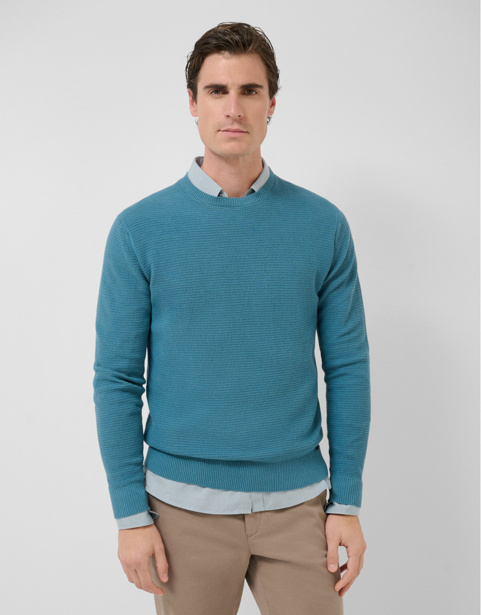 Teal high twist knit jumper - Man - SS2026 | Roberto Verino
