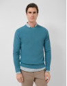 Teal high twist knit jumper - Man - SS2026 | Roberto Verino