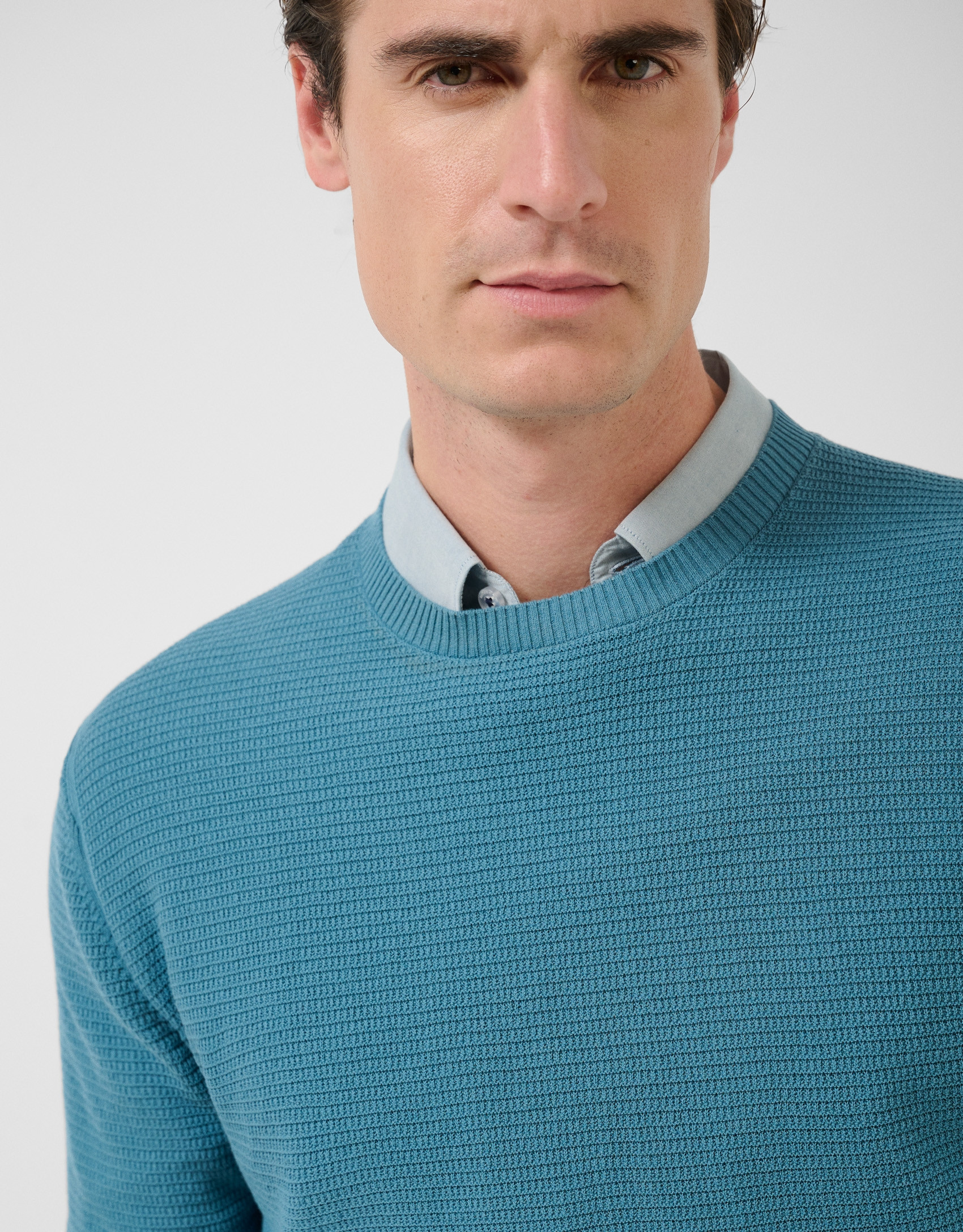 Teal high twist knit jumper - Man - SS2026 | Roberto Verino