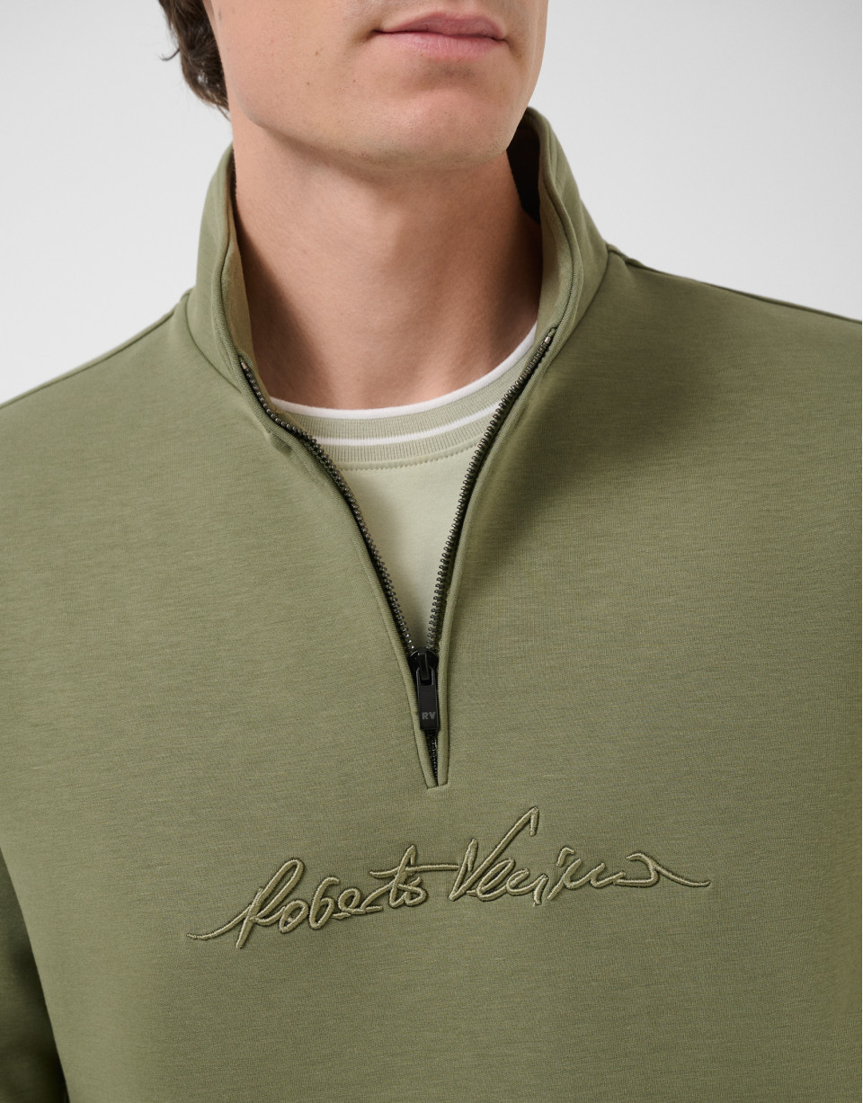 Khaki half-zip sweatshirt with chest logo - Man | Roberto Verino