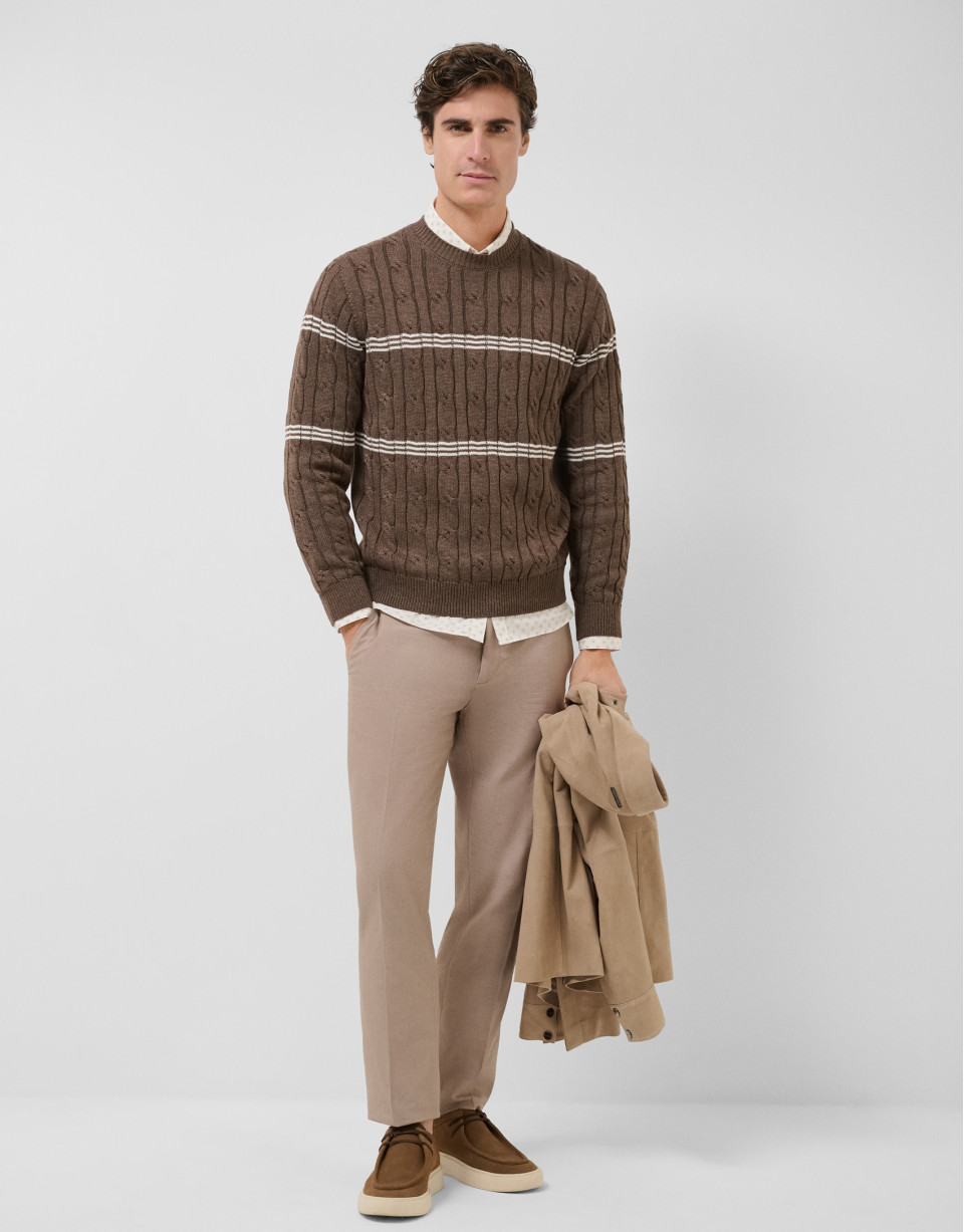 Mink and white cable knit jumper - Man - SS2026 | Roberto Verino