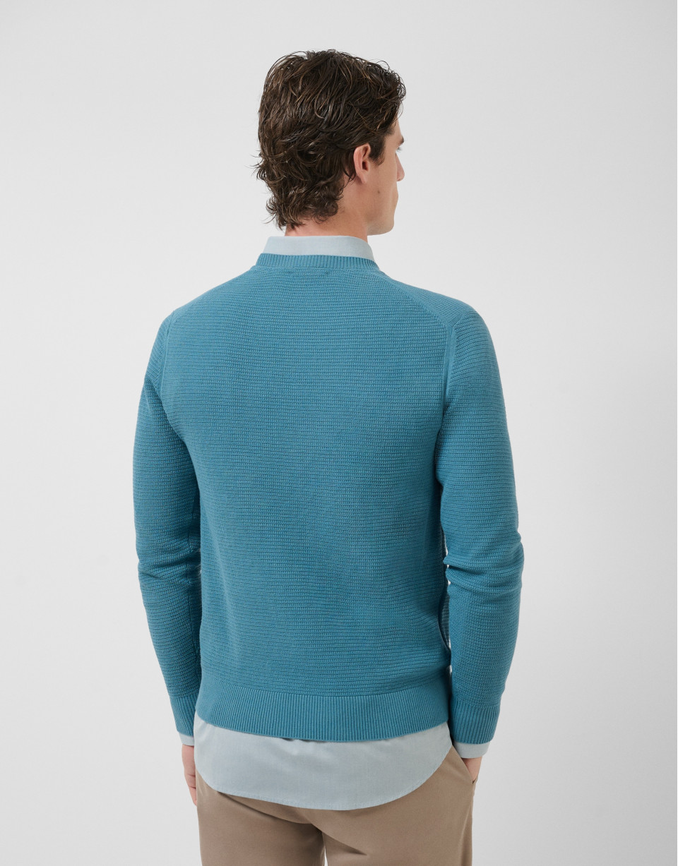 Teal high twist knit jumper - Man - SS2026 | Roberto Verino